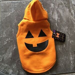 Halloween Dog Orange Pumpkin Hooded‎ Shirt Fleece Lined Costume Size Small   NWT